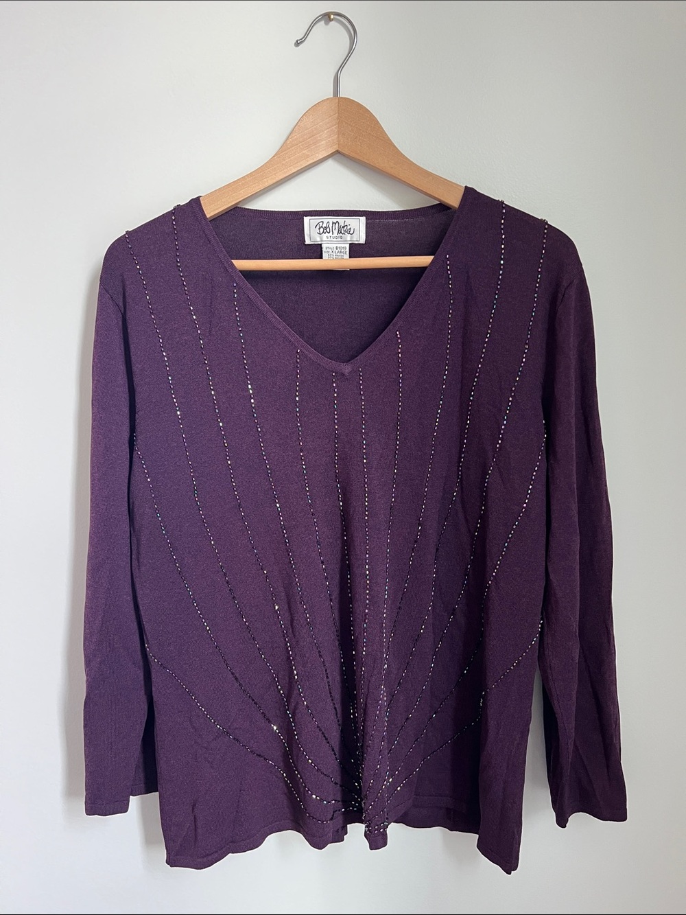 Bob Mackie | Studio Deep Plum V-Neck Sweater with Subtle Sparkle Size XL